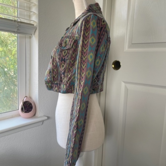 Forever 21 Premium Denim | Tribal Aztec Boho Cropped Denim Jacket Y2K Size S - Picture 5 of 12